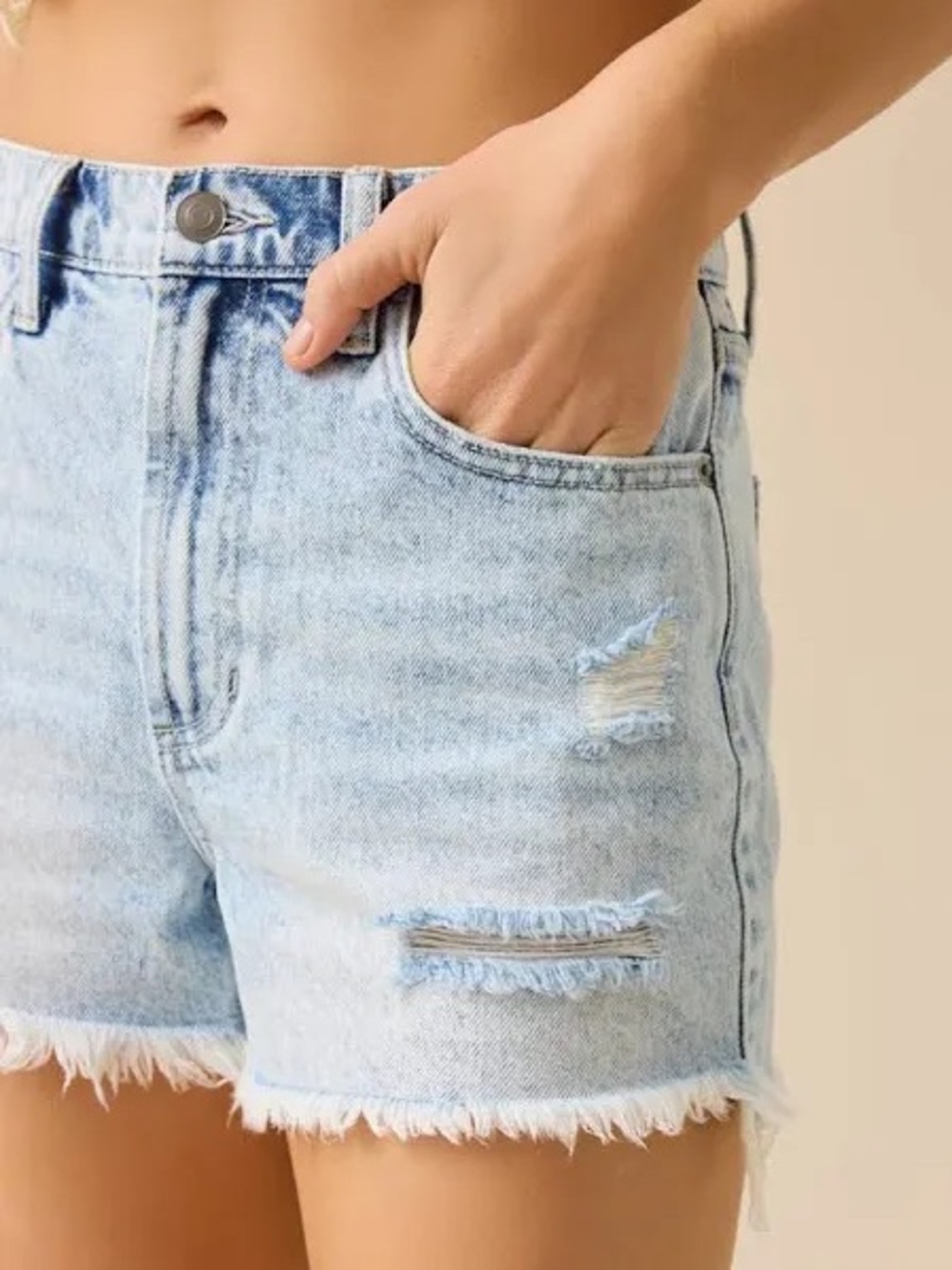 Altar'd Galea High Rise Denim Cutoff Shorts - Light Wash - M